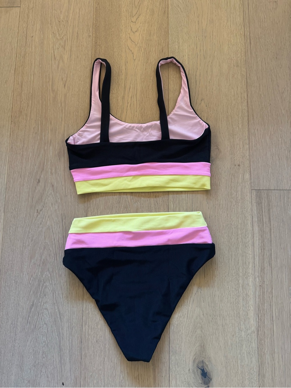 Beach Riot Mackenzie Black Ribbed Pink Lemonade Bikini Set - Picture 3 of 5
